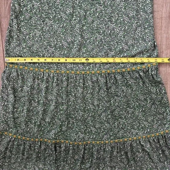 J Jill Tiered Midi Green Floral Dress Size M Petite Spring Boho Cottage Prairie - Picture 12 of 13